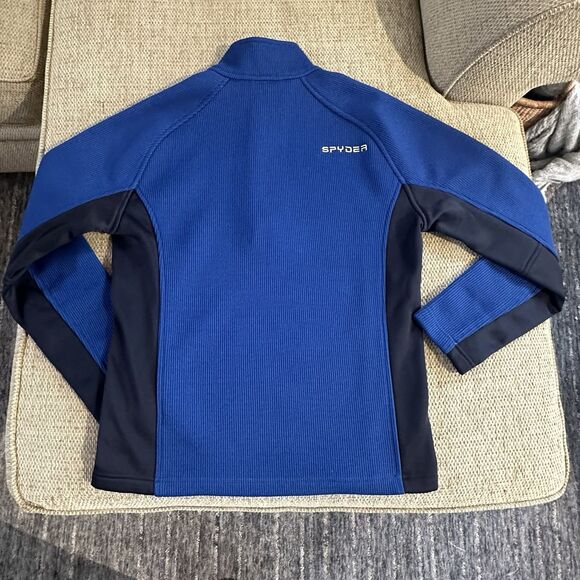 Spyder Sweater Mens Medium 1/4 Zip Jacket Thermal Pull Over Royal Blue Black - Picture 11 of 11